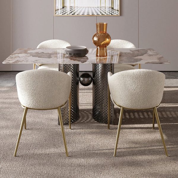 Contemporary Luxury Round Lambswool Stainless Steel Legs Dining Chair Backrest Armrest For Dining Room - Image 10