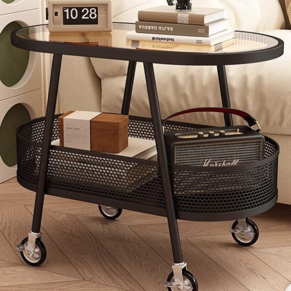 Modern Simplicity Elliptical Glass Iron End Table 2-Tier For Living Room - Image 12