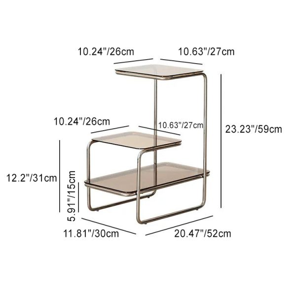 Modern Minimalist Triple Square Stainless Steel Glass End Table For Living Room - Image 4