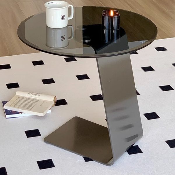 Modern Luxury Round Table Top Carbon Steel Metal Glass Side Table 1-Leg For Living Room - Image 8
