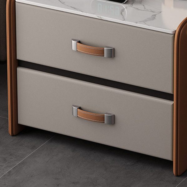 Modern Simplicity Rectangular Slab Saddle Leather Wood Nightstand 2-Drawer For Bedside - Image 7