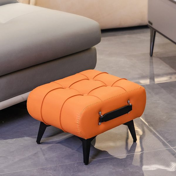 Modern Luxury Square Tufted Faux Leather Upholstered Portable Footstool For Living Room - Image 11