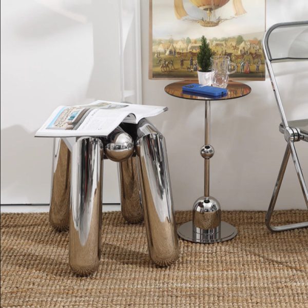 Modern Minimalist Stainless Steel Geometric Round Tube Splicing Footstool For Entryways - Image 3