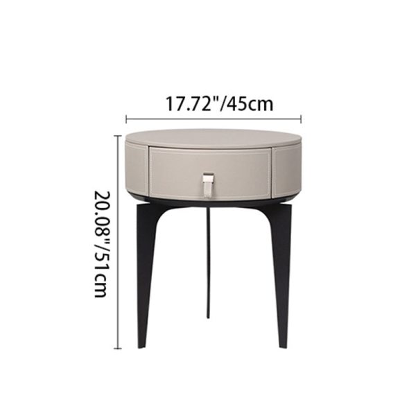 Modern Luxury Round Microfiber Leather Solid Wood Metal Nightstand 1-Drawer For Bedroom - Image 4