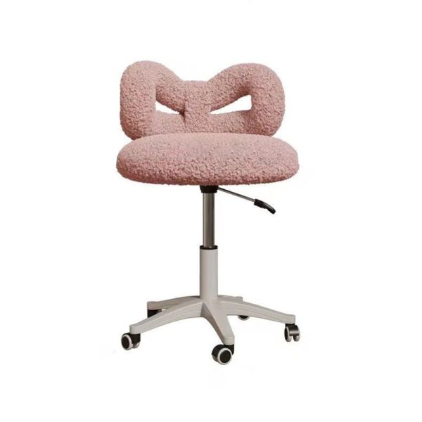 Modern Art Deco Butterfly Knot Round Lambswool Leather Metal Vanity Stool Backrest Armless For Bedroom - Image 21