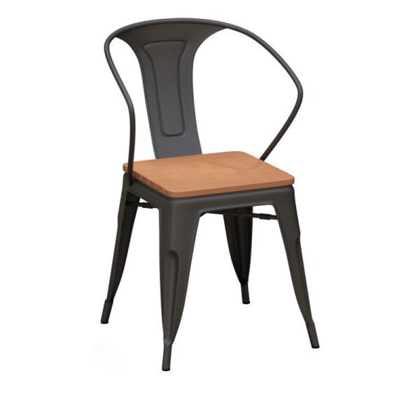 Contemporary Nordic Plastic Wood Iron Square Outdoor Dining Chair Backrest Stackable For Patio - Image 12