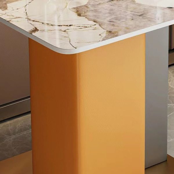 Contemporary Scandinavian Square Column Slate Leather Wood Carbon Steel End Table For Living Room - Image 6