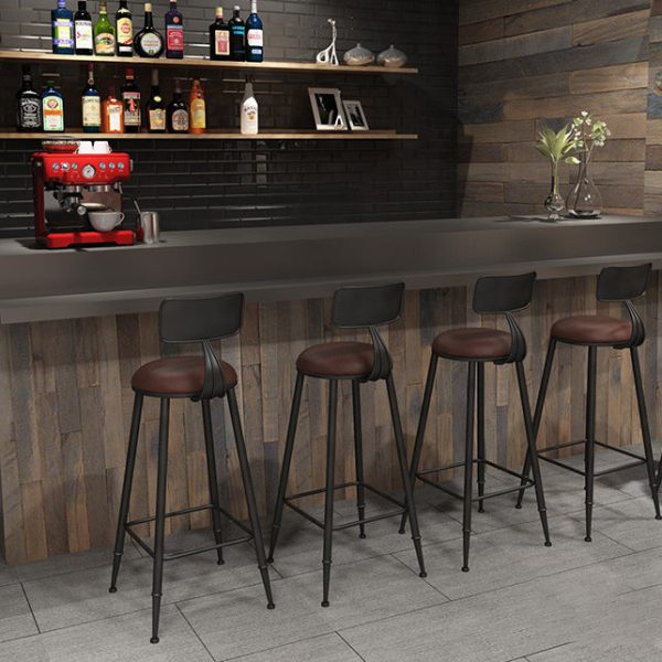 Contemporary Industrial Round Faux Leather Upholstered Bar Stool Backrest Footrest For Dining Room - Image 3