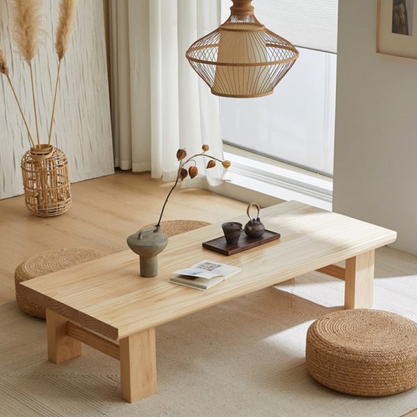 Traditional Japanese Rectangular Tabletop Solid Wood Coffee Table 4-Leg For Living Room - Image 9