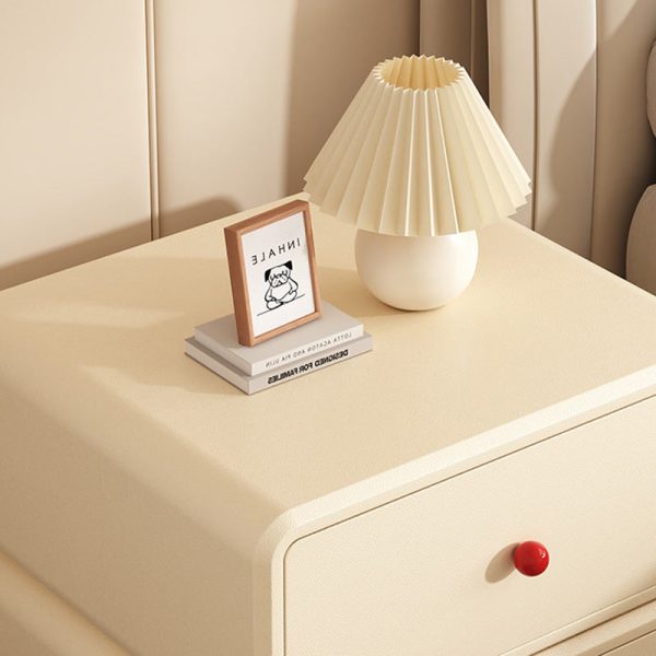 Modern Minimalist Square Tabletop Solid Wood Ceramic Cat Scratch Leather Nightstand 2-Drawer For Bedroom - Image 8