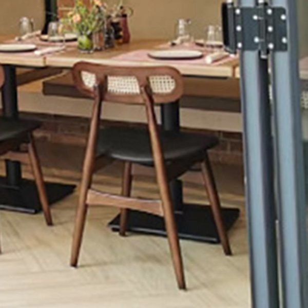 Traditional Japanese Square Faux Leather Upholstered Wood Splayed Legs Dining Chair Backrest For Dining Room - Image 3