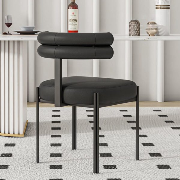 Contemporary Nordic Square Curved Backrest Leather Carbon Steel Dining Chair For Dining Room - Image 8