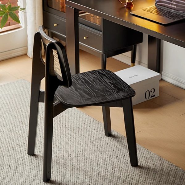 Modern Minimalist Skeleton Square Back Solid Wood Rattan Dining Chair Backrest For Dining Room - Image 9