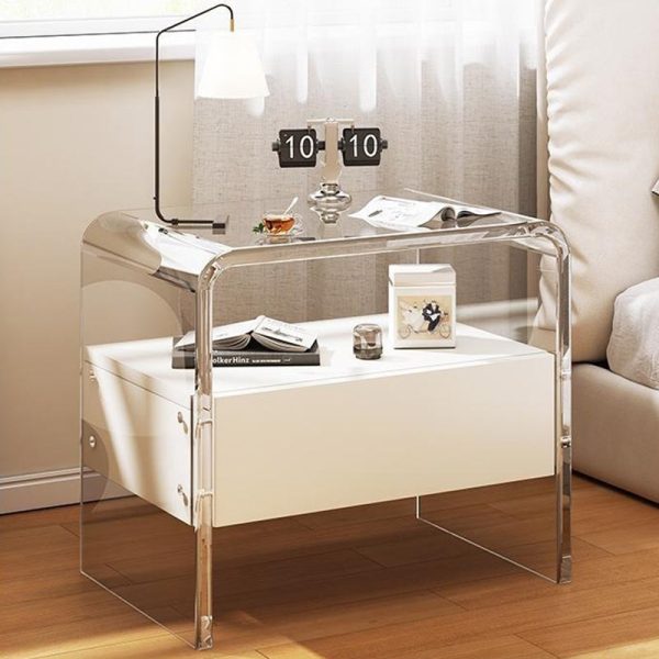 Modern Simplicity Rectangular Tabletop Acrylic Solid Wood Nightstand 1-Drawer For Bedroom - Image 13