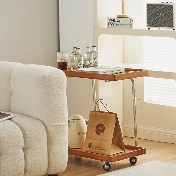 Modern Minimalist Square Wood Metal End Table Two Tier Wheels For Living Room - Image 8