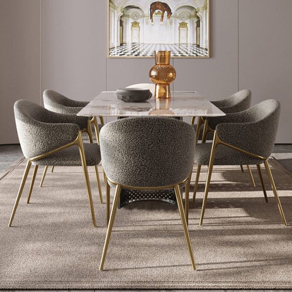 Contemporary Luxury Round Lambswool Stainless Steel Legs Dining Chair Backrest Armrest For Dining Room - Image 13