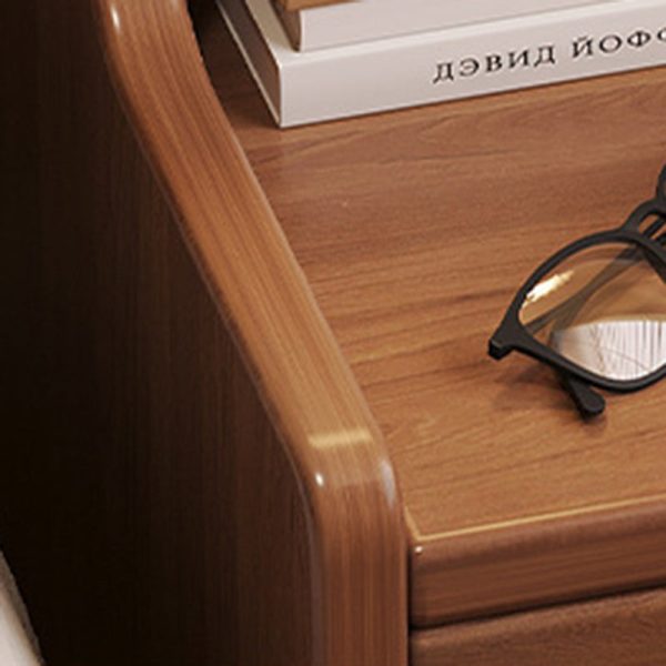 Traditional Chinese Rectangular Wood Density Panel Nightstand 2-Drawer Shelf For Bedroom - Image 8