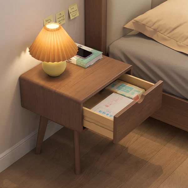 Modern Simplicity Square Cubic Rectangular Rubber Wood Nightstand 1/2 Drawer For Bedside - Image 10