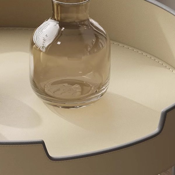 Contemporary Nordic Round Stainless Steel Saddle Leather End Table Movable 2-Tier For Living Room - Image 9