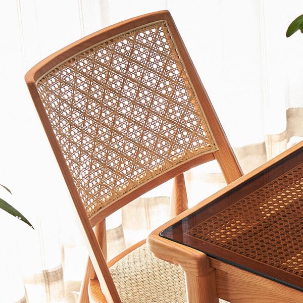 Traditional Vintage Rattan Weaving Wood Frame Dining Chair Backrest For Dining Room - Image 6
