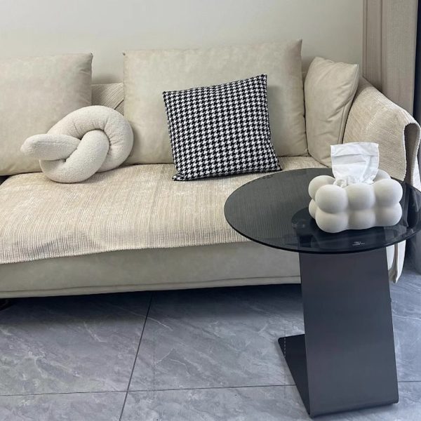Modern Luxury Round Tempered Glass Carbon Steel Base End Table For Living Room - Image 13