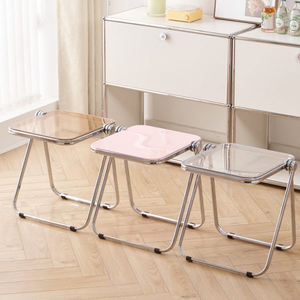 Contemporary Simplicity Square Acrylic Metal Frame Foldable End Table For Living Room - Image 18
