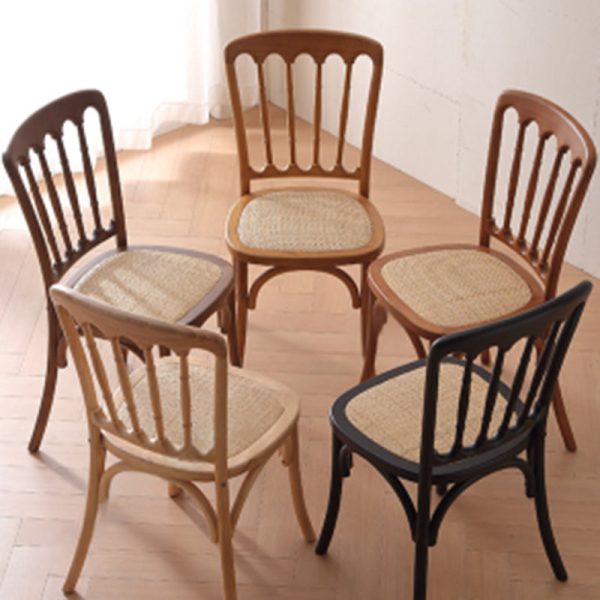 Traditional Vintage Round Rattan Solid Wood Dining Chair Backrest For Dining Room - Image 14