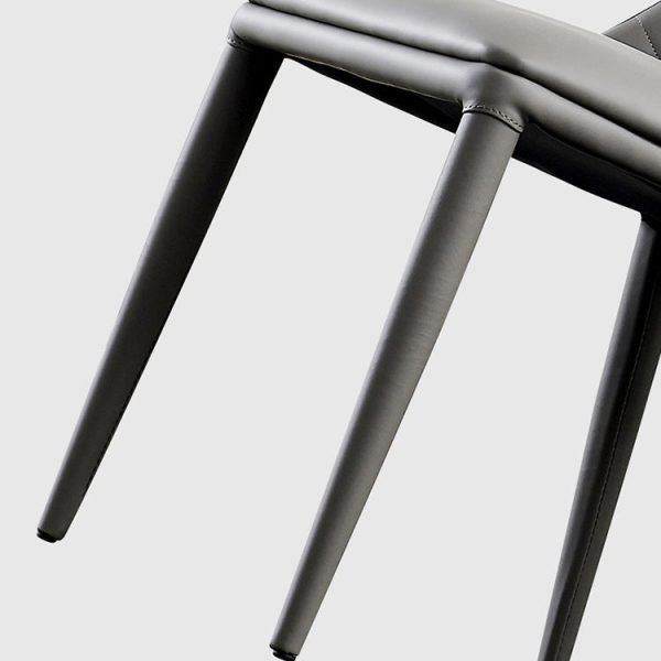 Contemporary Nordic Rectangular Arched Striped Backrest Leather Carbon Steel Dining Chair For Dining Room - Image 7