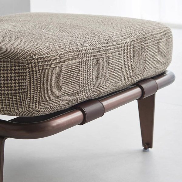 Modern Luxury Rectangular Cushion Cotton Linen Saddle Leather Stainless Steel Accent Chair Backrest For Living Room - Image 12
