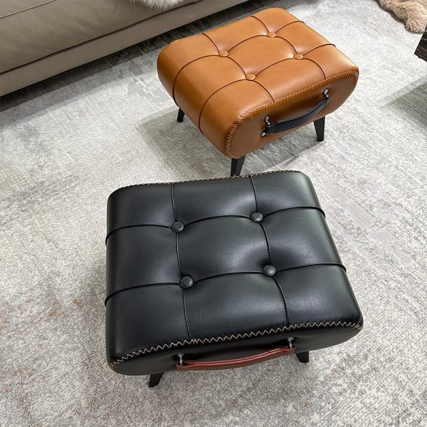 Modern Luxury Square Tufted Faux Leather Upholstered Portable Footstool For Living Room - Image 12