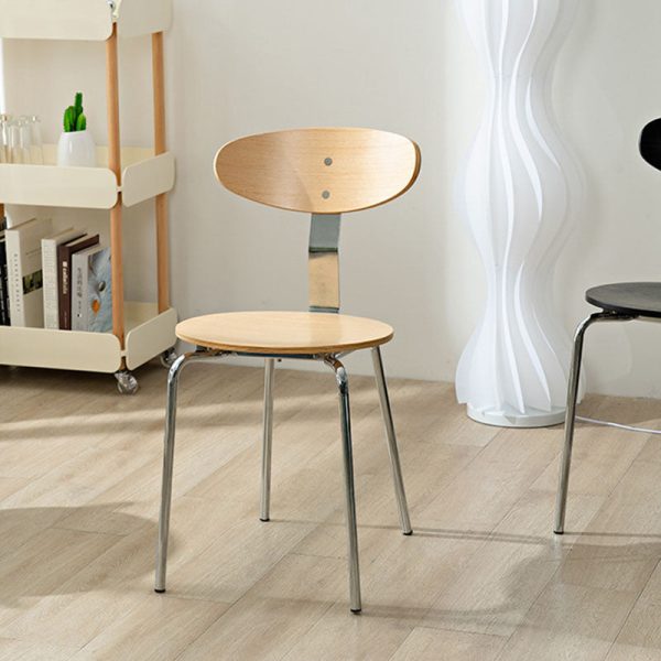 Modern Minimalist Round Wood Iron Dining Chair Four Legs Backrest For Dining Room - Image 10