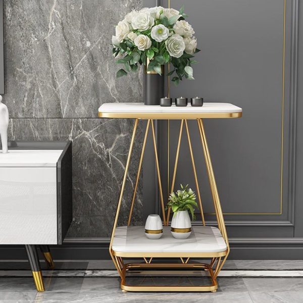 Contemporary Nordic Square Geometric Slab Iron End Table 2-Tier For Living Room - Image 8