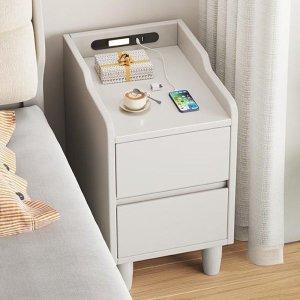 Modern Minimalist Rectangular Rubber Wood Nightstand 2-Drawer Sensor Light USB Charging For Bedroom - Image 3