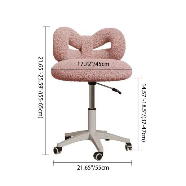 Modern Art Deco Butterfly Knot Round Lambswool Leather Metal Vanity Stool Backrest Armless For Bedroom - Image 4