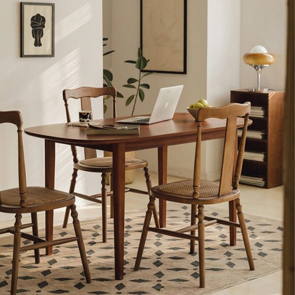 Traditional Vintage Scallop Shape Solid Wood Frame Dining Chair Slat Back Footrest For Dining Room - Image 3