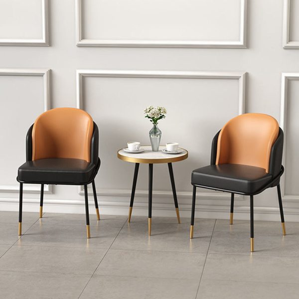 Modern Luxury Square Upholstered Curved Backrest Leather Fabric Iron Dining Chair For Dining Room - Image 27