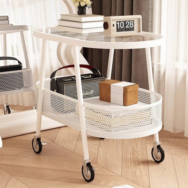 Modern Simplicity Elliptical Glass Iron End Table 2-Tier For Living Room - Image 21
