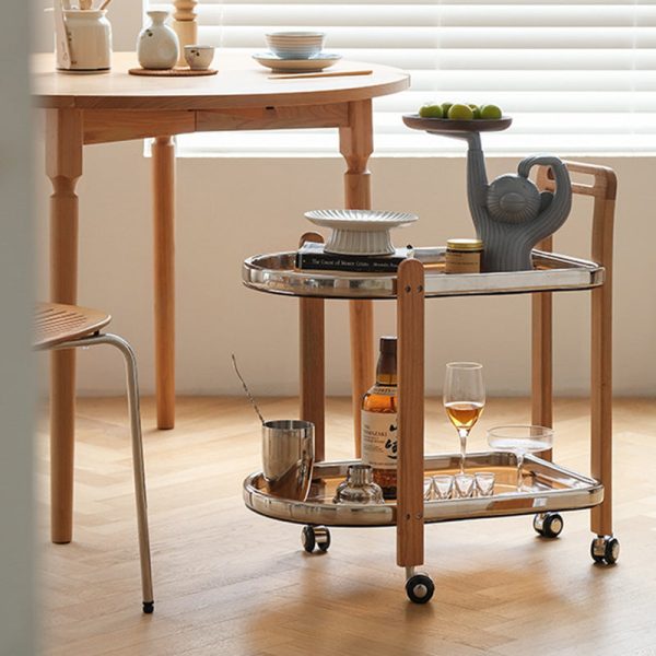 Modern Minimalist Square Wood Glass End Table Two Tier Trolley Swivel For Living Room - Image 13