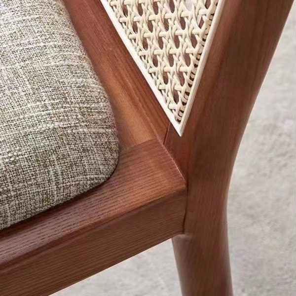 Traditional Chinese Square Weaving Wood Fabric Foam Dining Chair Four Legs Backrest For Dining Room - Image 7