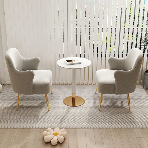 Modern Minimalist Curved Back Solid Wood Sponge Metal Accent Chair Backrest Armrest For Living Room - Image 2