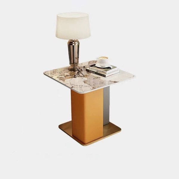 Contemporary Scandinavian Square Column Slate Leather Wood Carbon Steel End Table For Living Room - Image 25