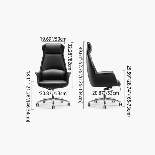 Modern Minimalist Rectangular High Back Leather Carbon Steel Desk Chair For Home Office - Image 4