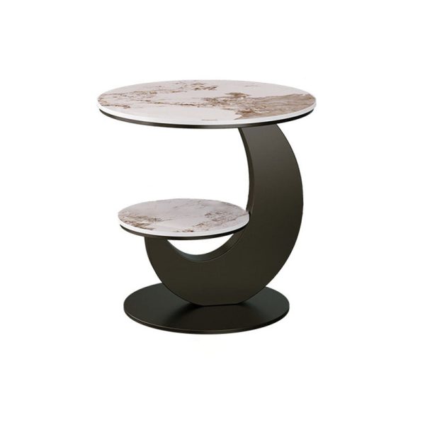 Modern Luxury Round Crescent Moon Frame Slab Carbon Steel End Table 2-Tray For Living Room - Image 26