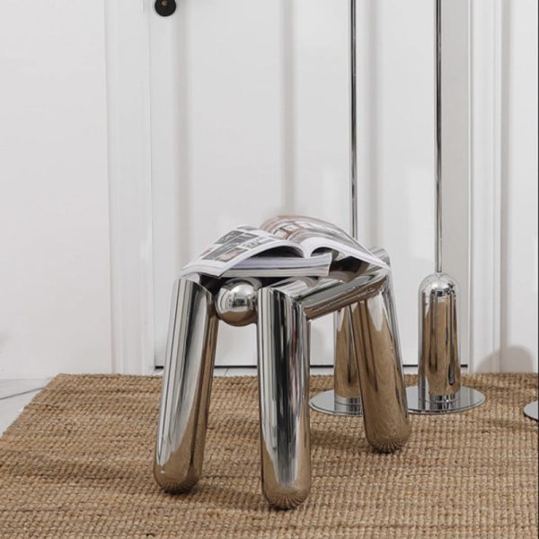 Modern Minimalist Stainless Steel Geometric Round Tube Splicing Footstool For Entryways - Image 11