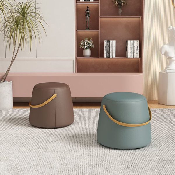 Modern Minimalist Round Column Cotton Linen Leather Wood Chair Backless Armless For Living Room - Image 8
