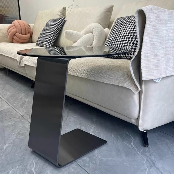 Modern Luxury Round Tempered Glass Carbon Steel Base End Table For Living Room - Image 14