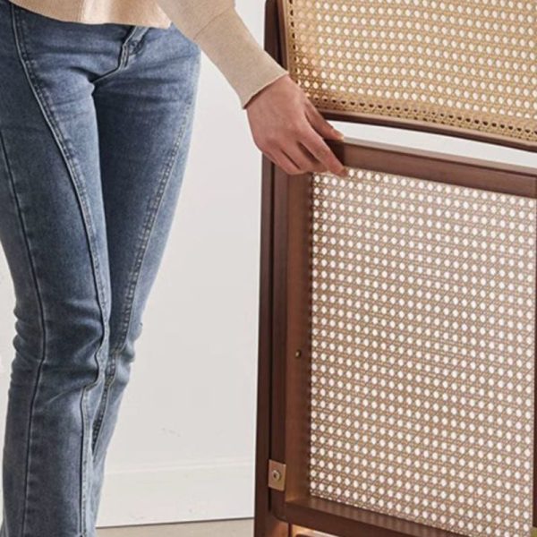 Modern Minimalist Foldable Square Rattan Wood Dining Chair Backrest Armrest For Dining Room - Image 9