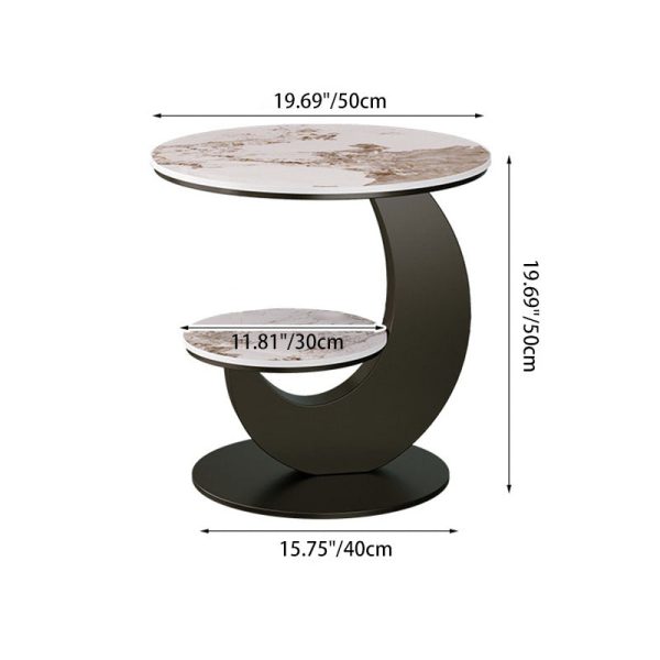 Modern Luxury Round Crescent Moon Frame Slab Carbon Steel End Table 2-Tray For Living Room - Image 7
