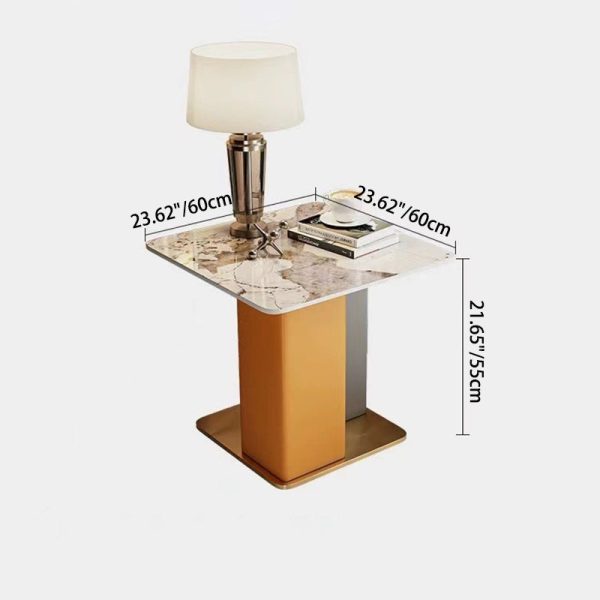 Contemporary Scandinavian Square Column Slate Leather Wood Carbon Steel End Table For Living Room - Image 5