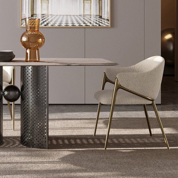 Contemporary Luxury Round Lambswool Stainless Steel Legs Dining Chair Backrest Armrest For Dining Room - Image 14